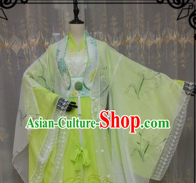 Chinese Ancient Fairy Costume Cosplay Swordswoman Clothing Tang Dynasty Nobility Lady Green Hanfu Dress for Women