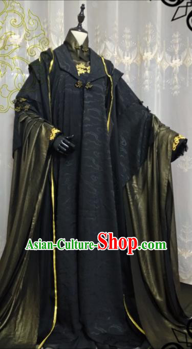 Chinese Ancient Fairy Black Costume Cosplay Swordswoman Clothing Knight Hanfu Dress for Women