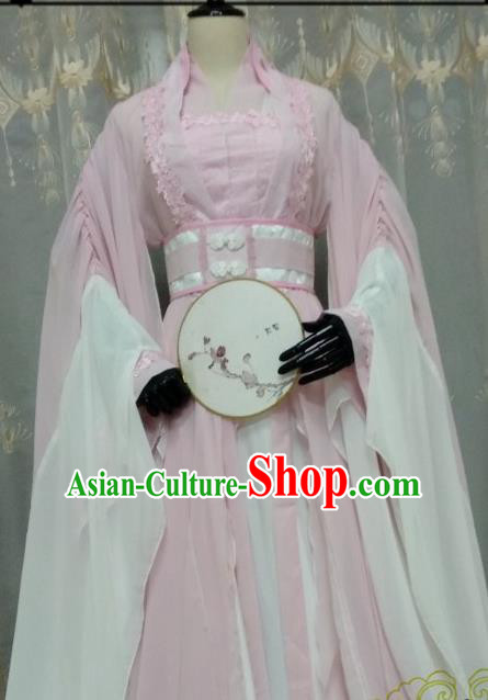 Chinese Ancient Costume Cosplay Swordswoman Clothing Tang Dynasty Princess Pink Hanfu Dress for Women