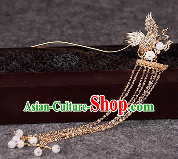 Chinese Traditional Handmade Hair Accessories Ancient Tassel Hairpins Hanfu Golden Phoenix Hair Clip for Women
