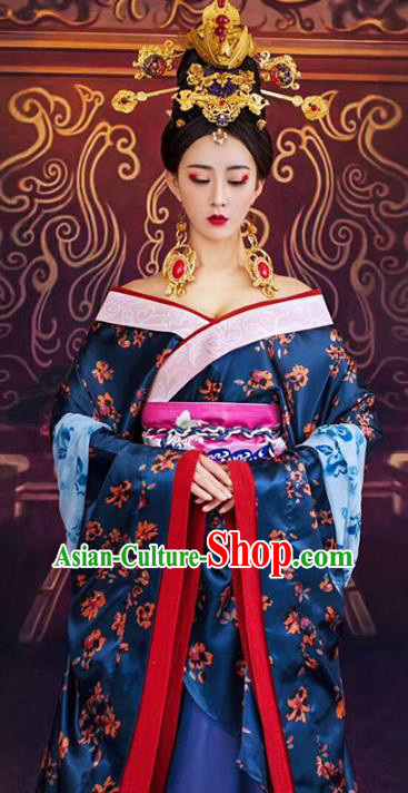 Chinese Ancient Imperial Consort Costume Tang Dynasty Imperial Concubine Embroidered Clothing and Headpiece for Women