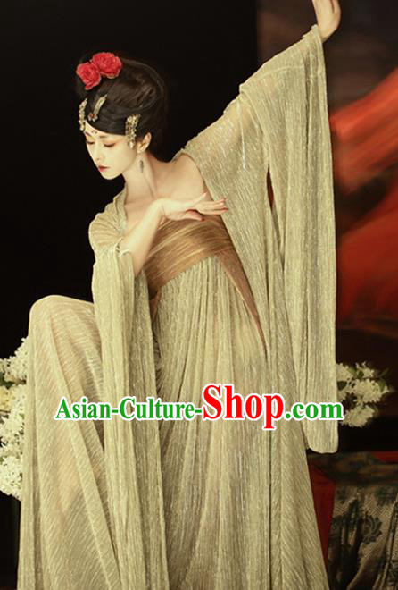 Chinese Ancient Palace Lady Hanfu Dress Traditional Tang Dynasty Princess Embroidered Costume and Headdress for Women
