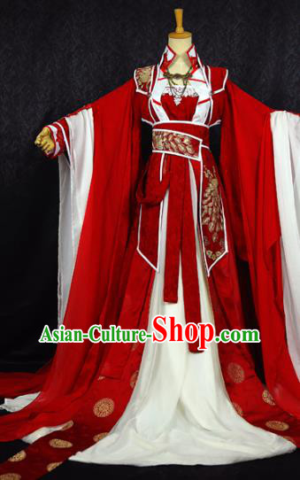 Chinese Ancient Cosplay Swordswoman Wedding Costume Han Dynasty Queen Embroidered Hanfu Dress for Women