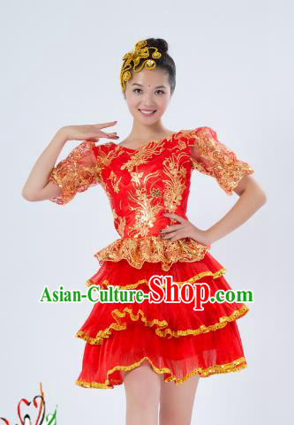 Top Grade Stage Performance Folk Dance Costume Opening Modern Dance Red Dress for Women