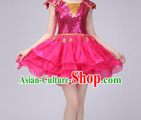 Top Grade Stage Performance Costume Chorus Modern Dance Rosy Bubble Dress for Women