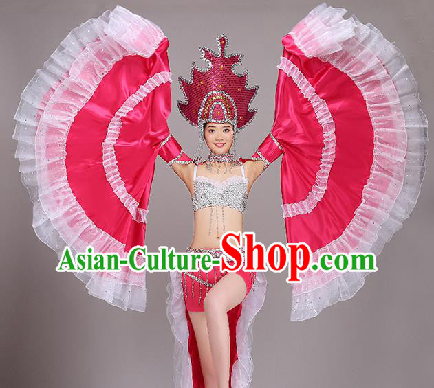Top Grade Stage Show Costume Chorus Modern Dance Rosy Dress and Headpiece for Women