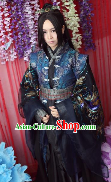 Chinese Ancient Cosplay King Swordsman Embroidered Costume Jin Dynasty Emperor Hanfu Clothing for Men
