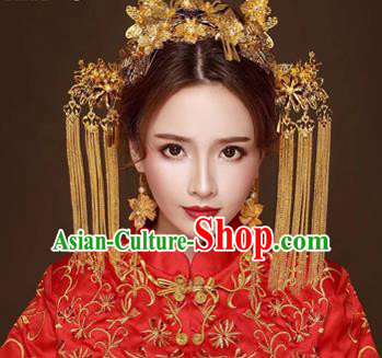 Chinese Traditional Handmade Bride Tassel Step Shake Wedding Hair Accessories Ancient Hairpins Complete Set for Women