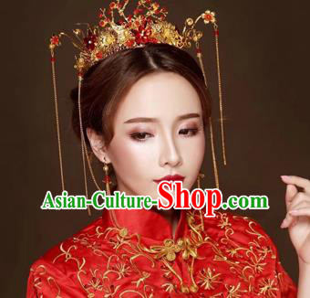 Chinese Traditional Hair Accessories Bride Xiuhe Suit Tassel Phoenix Coronet Ancient Hairpins Complete Set for Women