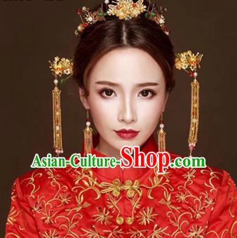 Chinese Traditional Hair Accessories Bride Xiuhe Suit Tassel Hair Clip Ancient Hairpins Complete Set for Women