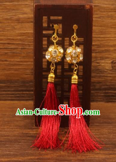 Traditional Chinese Jewelry Accessories Ancient Hanfu Red Tassel Earrings for Women