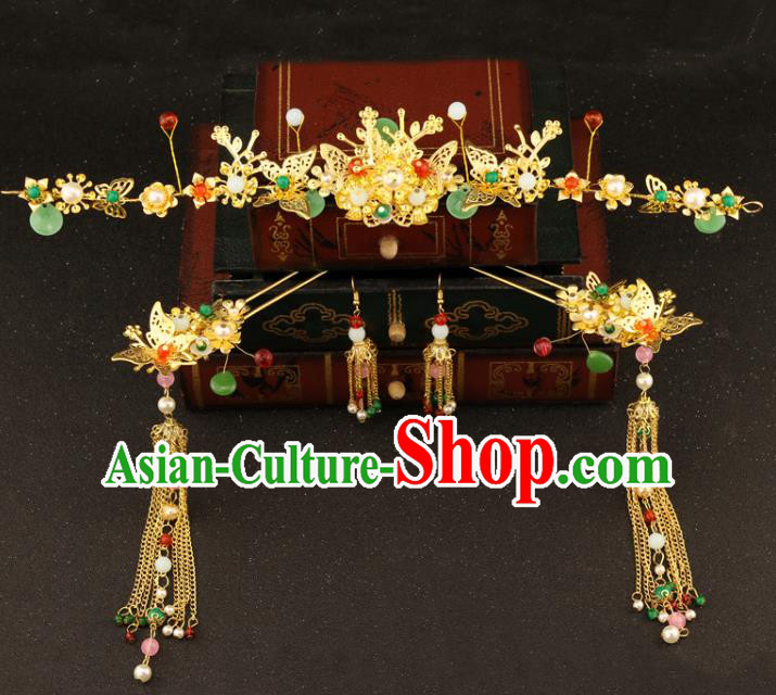 Chinese Traditional Hair Accessories Bride Xiuhe Suit Step Shake Ancient Tassel Hairpins for Women