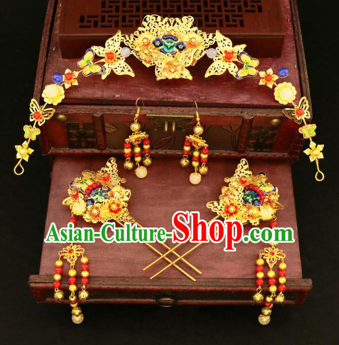 Chinese Traditional Hair Accessories Xiuhe Suit Handmade Blueing Hair Clasp Ancient Hairpins Step Shake for Women