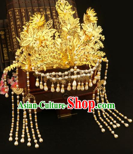 Chinese Traditional Handmade Hair Accessories Ancient Hairpins Xiuhe Suit Pearls Phoenix Coronet Complete Set for Women