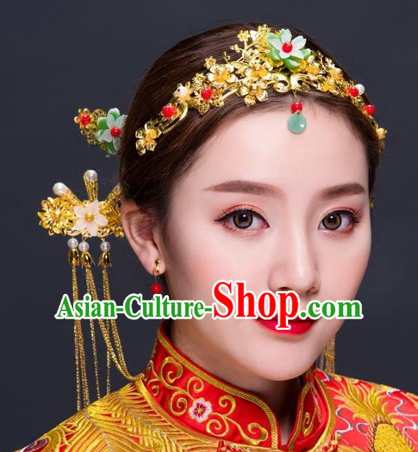 Chinese Traditional Handmade Hair Accessories Hair Comb Ancient Hairpins Xiuhe Suit Hair Clips Complete Set for Women
