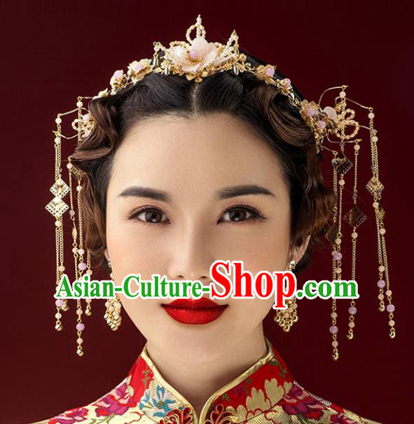 Chinese Traditional Handmade Hair Accessories Xiuhe Suit Pearls Hair Clasp Ancient Hairpins Complete Set for Women