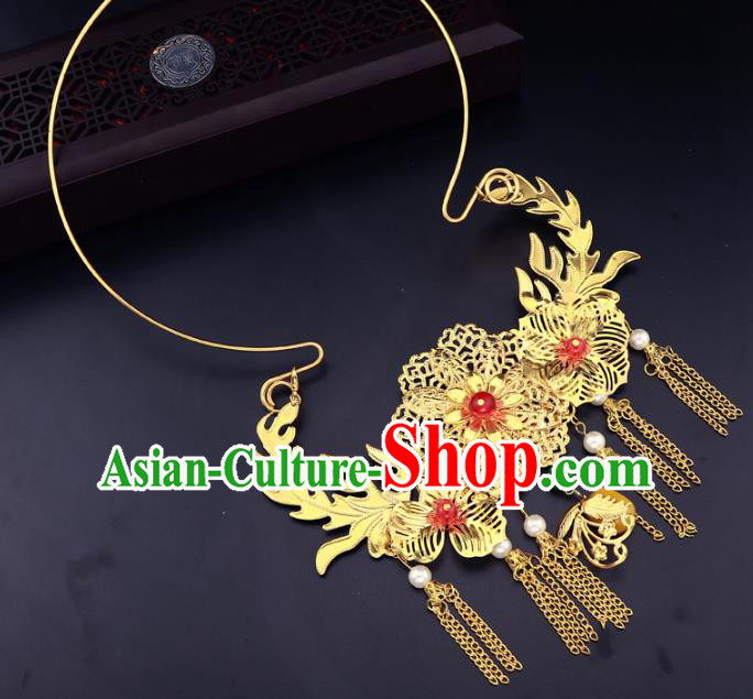 Traditional Chinese Jewelry Accessories Golden Flowers Necklace Ancient Hanfu Tassel Necklet for Women