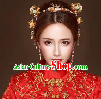 Chinese Traditional Handmade Bride Xiuhe Suit Hair Accessories Ancient Hairpins Complete Set for Women