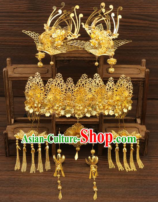 Chinese Traditional Xiuhe Suit Hair Accessories Step Shake Ancient Bride Phoenix Hairpins Complete Set for Women