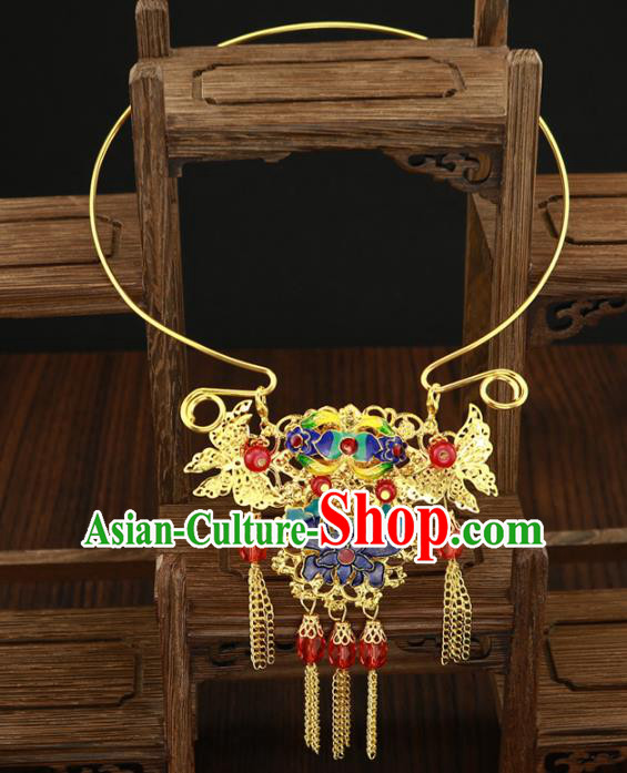 Traditional Chinese Jewelry Accessories Blueing Lotus Necklace Ancient Hanfu Necklet for Women