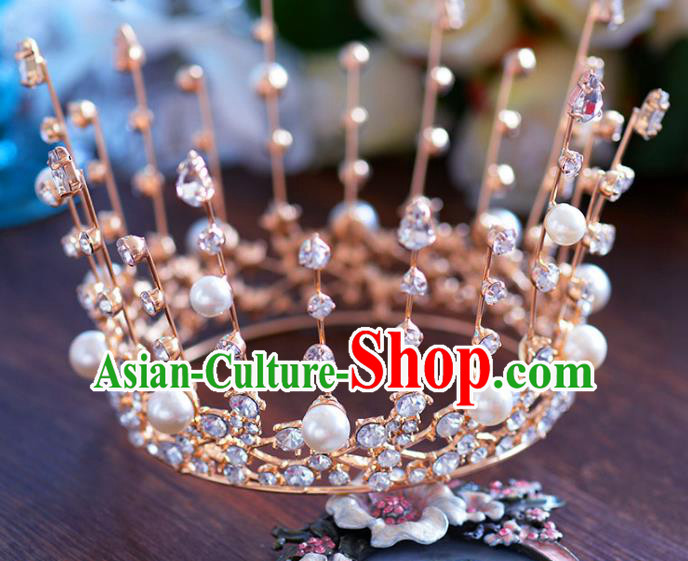 Baroque Style Hair Jewelry Accessories Bride Royal Crown Princess Round Imperial Crown Hair Clasp for Women