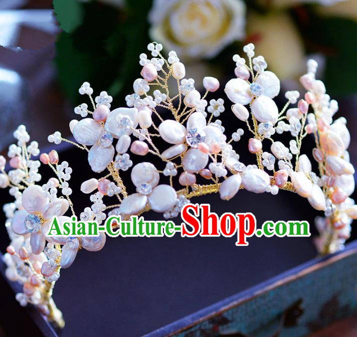 Handmade Baroque Style Hair Jewelry Accessories Bride Pearls Shell Royal Crown Princess Imperial Crown for Women