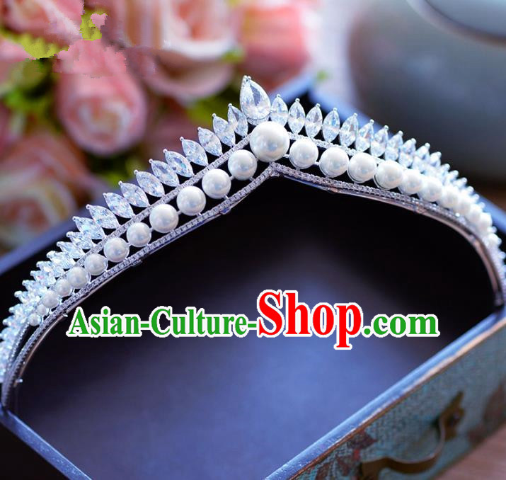 Top Grade Handmade Baroque Princess Zircon Pearls Royal Crown Crystal Hair Imperial Crown for Women
