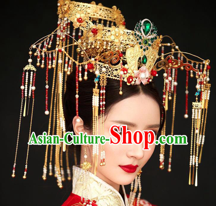 Chinese Ancient Handmade Queen Phoenix Coronet Traditional Xiuhe Suit Hairpins Hair Accessories for Women