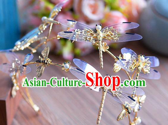 Top Grade Handmade Baroque Hair Accessories Bride Dragonfly Hair Clasp Royal Crown Headwear for Women