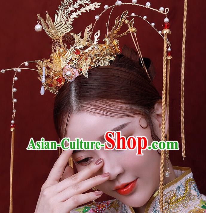 Chinese Ancient Handmade Phoenix Coronet Traditional Hair Accessories Xiuhe Suit Hairpins for Women