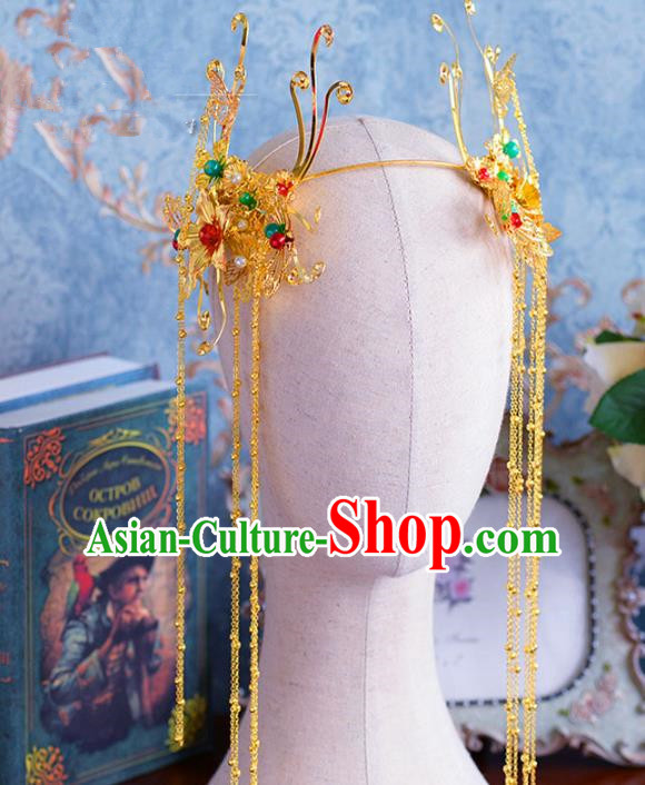 Chinese Ancient Handmade Tassel Phoenix Coronet Hair Accessories Traditional Hairpins for Women