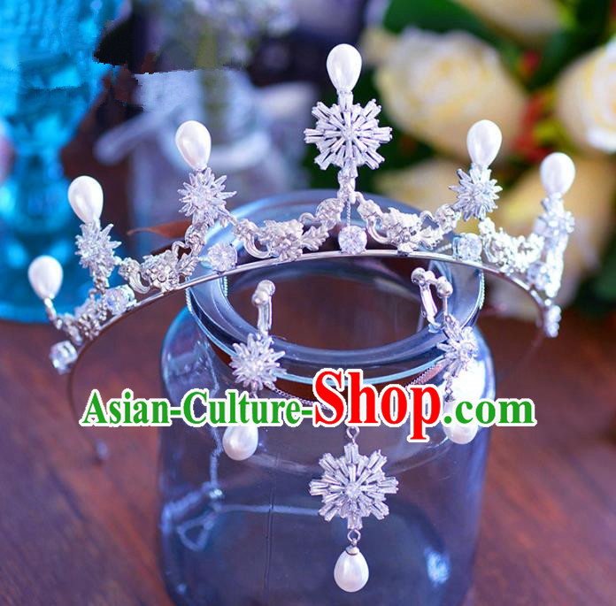 Baroque Style Hair Jewelry Accessories Bride Crystal Pearls Royal Crown Princess Imperial Crown and Earrings for Women