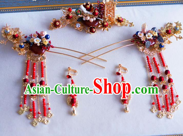 Chinese Ancient Handmade Palace Jade Tassel Step Shake Hair Accessories Traditional Hairpins Complete Set for Women