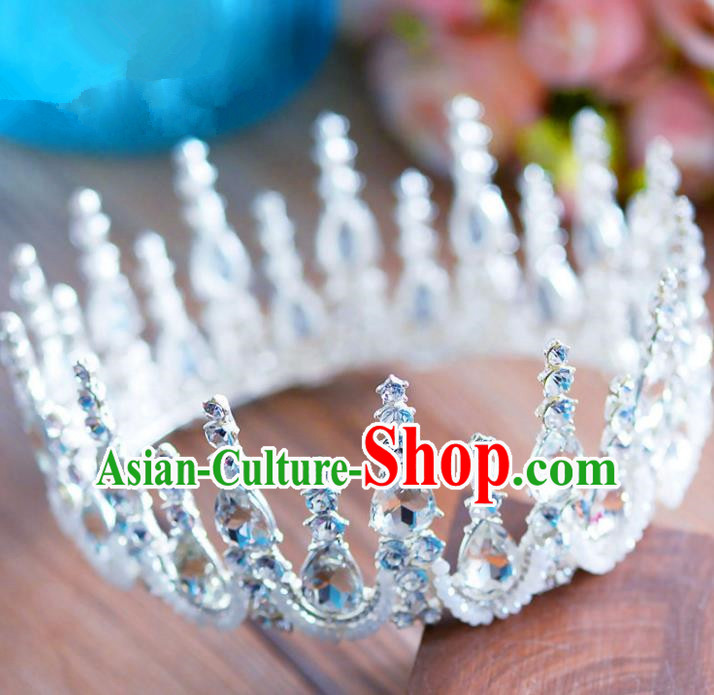 Top Grade Handmade Baroque Hair Accessories Bride Round Zircon Royal Crown Headwear for Women