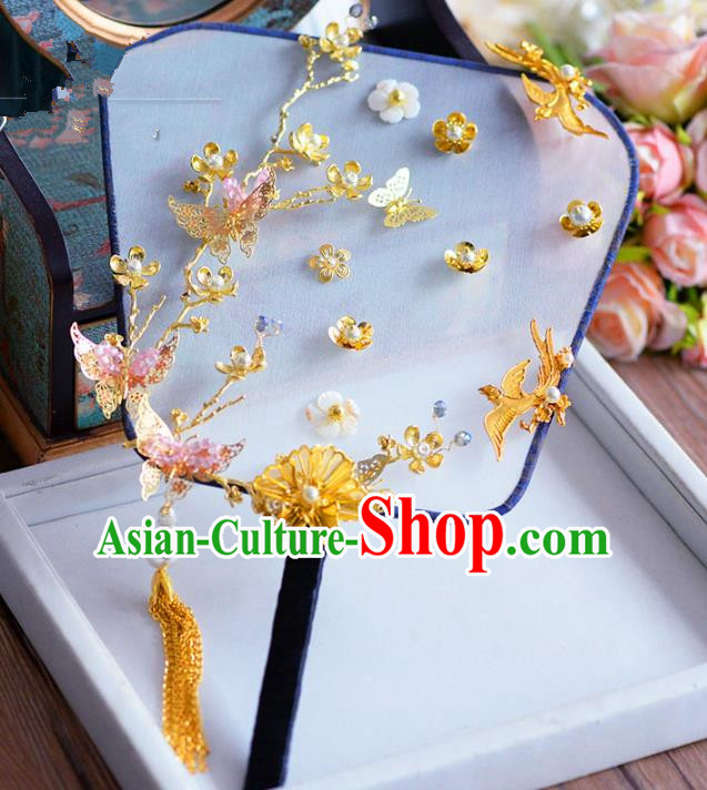 Chinese Handmade Wedding Accessories Palace Fans Hanfu Golden Butterfly Fans for Women