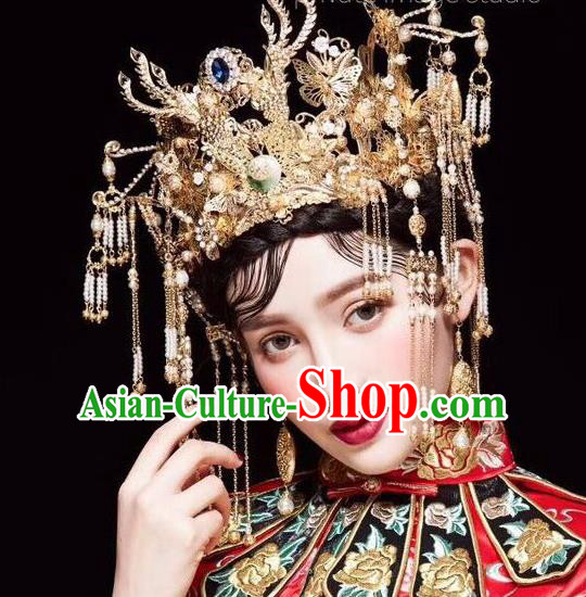 Ancient Chinese Handmade Traditional Hair Accessories Phoenix Coronet Xiuhe Suit Hairpins for Women