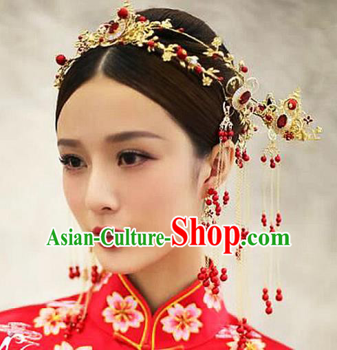 Ancient Chinese Handmade Traditional Hair Accessories Hairpins Red Beads Tassel Hair Clasp for Women