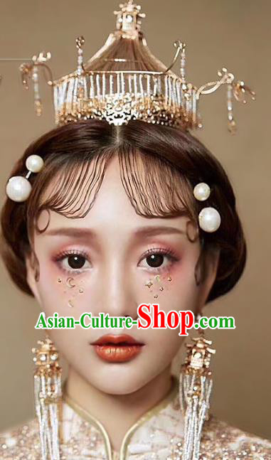 Ancient Chinese Handmade Hair Accessories Xiuhe Suit Hairpins Hair Crown Complete Set for Women