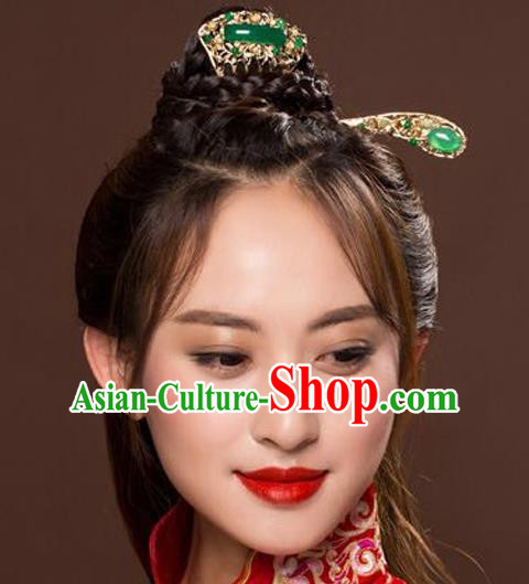 Ancient Chinese Handmade Classical Hair Accessories Xiuhe Suit Jade Hairpins and Hair Comb for Women