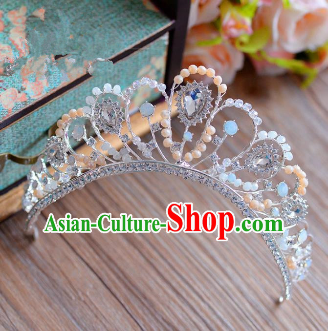 Top Grade Handmade Hair Accessories Baroque Crystal Pearls Royal Crown Headwear for Women