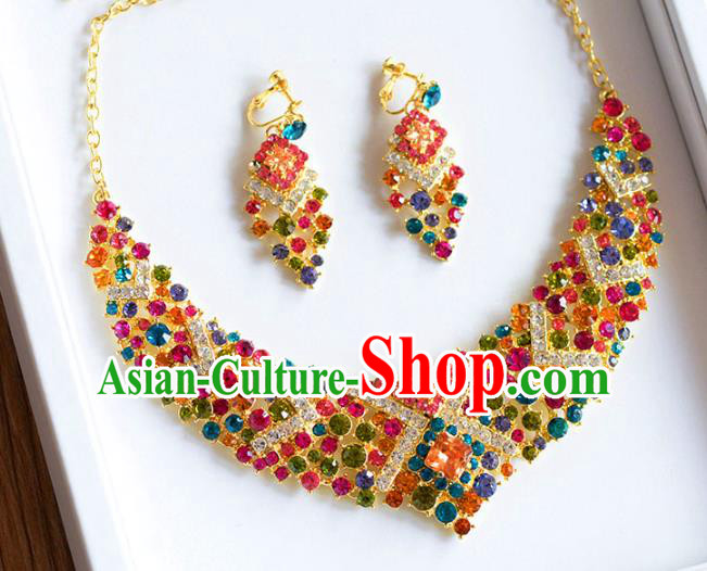 Top Grade Handmade Wedding Accessories Bride Colorful Crystal Necklace and Earrings for Women