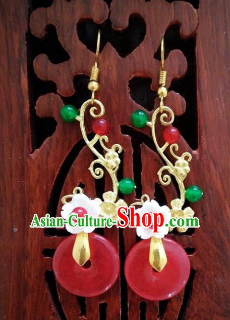 Top Grade Chinese Handmade Wedding Accessories Hanfu Red Peace Buckle Earrings for Women