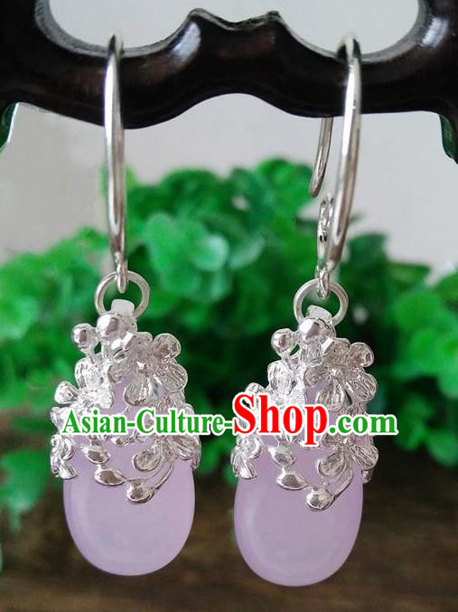 Top Grade Chinese Handmade Wedding Accessories Brass Eardrop Hanfu Pink Jade Earrings for Women