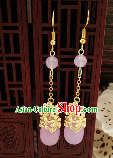 Top Grade Chinese Handmade Wedding Accessories Eardrop Hanfu Violitde Earrings for Women