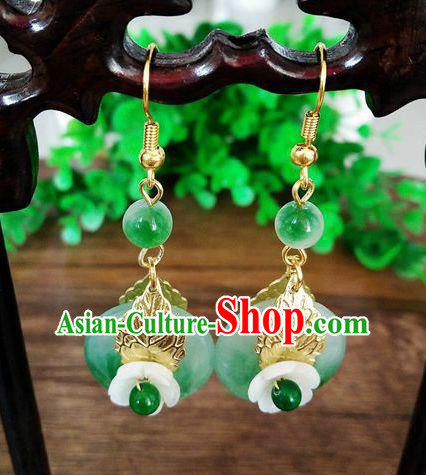 Top Grade Chinese Handmade Wedding Accessories Golden Eardrop Hanfu Jade Earrings for Women