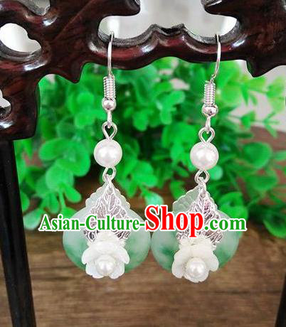 Top Grade Chinese Handmade Wedding Accessories Pearl Eardrop Hanfu Jade Earrings for Women
