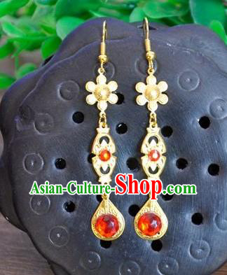 Top Grade Chinese Handmade Wedding Accessories Golden Eardrop Hanfu Palace Earrings for Women