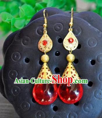 Top Grade Chinese Handmade Accessories Red Eardrop Wedding Hanfu Palace Earrings for Women