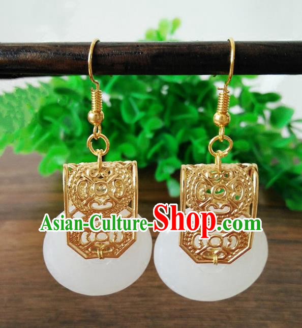 Top Grade Chinese Handmade Accessories Eardrop Hanfu White Jade Earrings for Women