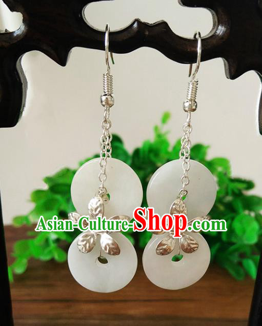 Top Grade Chinese Handmade Accessories White Jade Eardrop Hanfu Earrings for Women